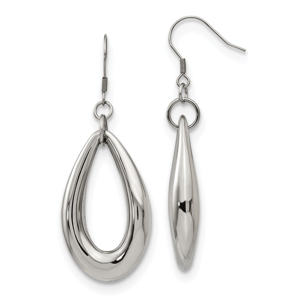 Stainless Steel Chisel Polished Teardrop Dangle Shepherd Hook Earrings