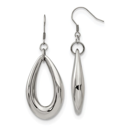 Stainless Steel Chisel Polished Teardrop Dangle Shepherd Hook Earrings