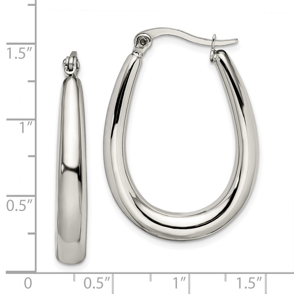 Stainless Steel Chisel Polished Teardrop Hollow Hoop Earrings