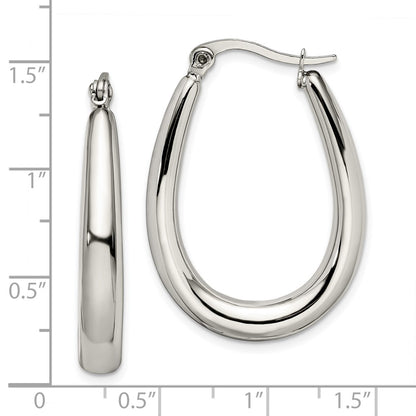 Stainless Steel Chisel Polished Teardrop Hollow Hoop Earrings