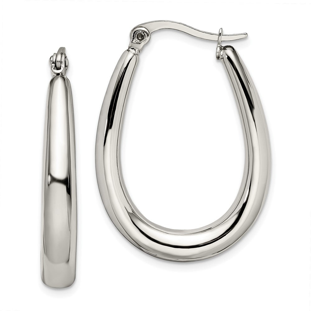 Stainless Steel Chisel Polished Teardrop Hollow Hoop Earrings