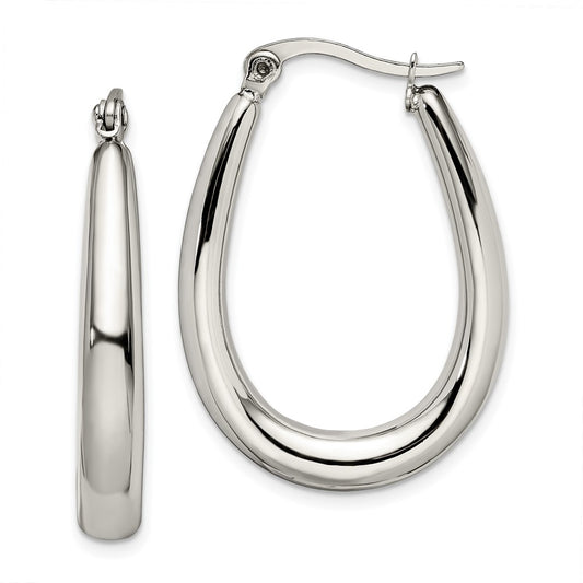 Stainless Steel Chisel Polished Teardrop Hollow Hoop Earrings