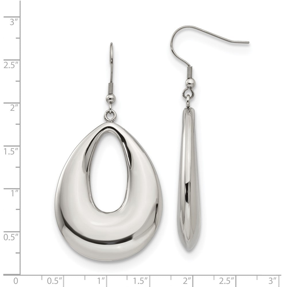 Stainless Steel Chisel Polished Hollow Teardrop Dangle Shepherd Hook Earrings