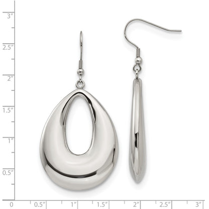 Stainless Steel Chisel Polished Hollow Teardrop Dangle Shepherd Hook Earrings