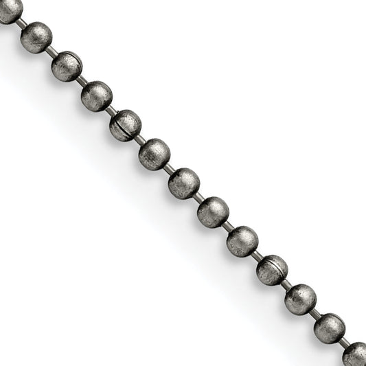 Stainless Steel Chisel Antiqued 2mm 30 Inch Beaded Ball Chain Necklace