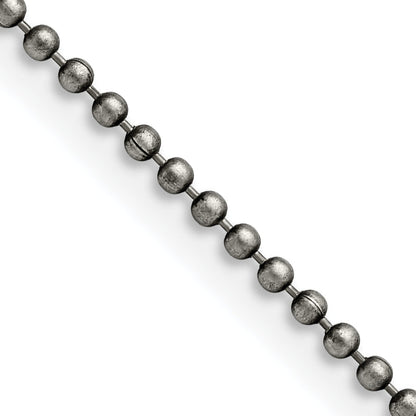 Stainless Steel Chisel Antiqued 2mm 22 Inch Beaded Ball Chain Necklace