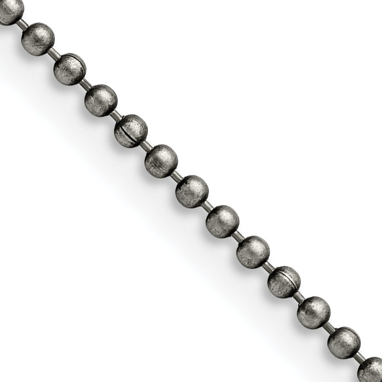 Stainless Steel Chisel Antiqued 2mm 20 Inch Beaded Ball Chain Necklace