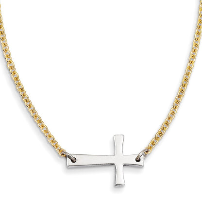 16.25 Inch Stainless Steel Yellow Ip-Plated Chain Sideways Cross Neck