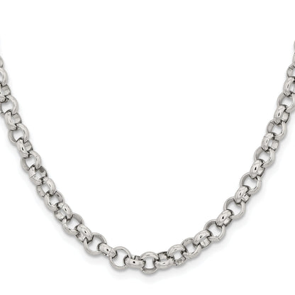 Stainless Steel Chisel Polished 6mm 36 Inch Rolo Chain Necklace