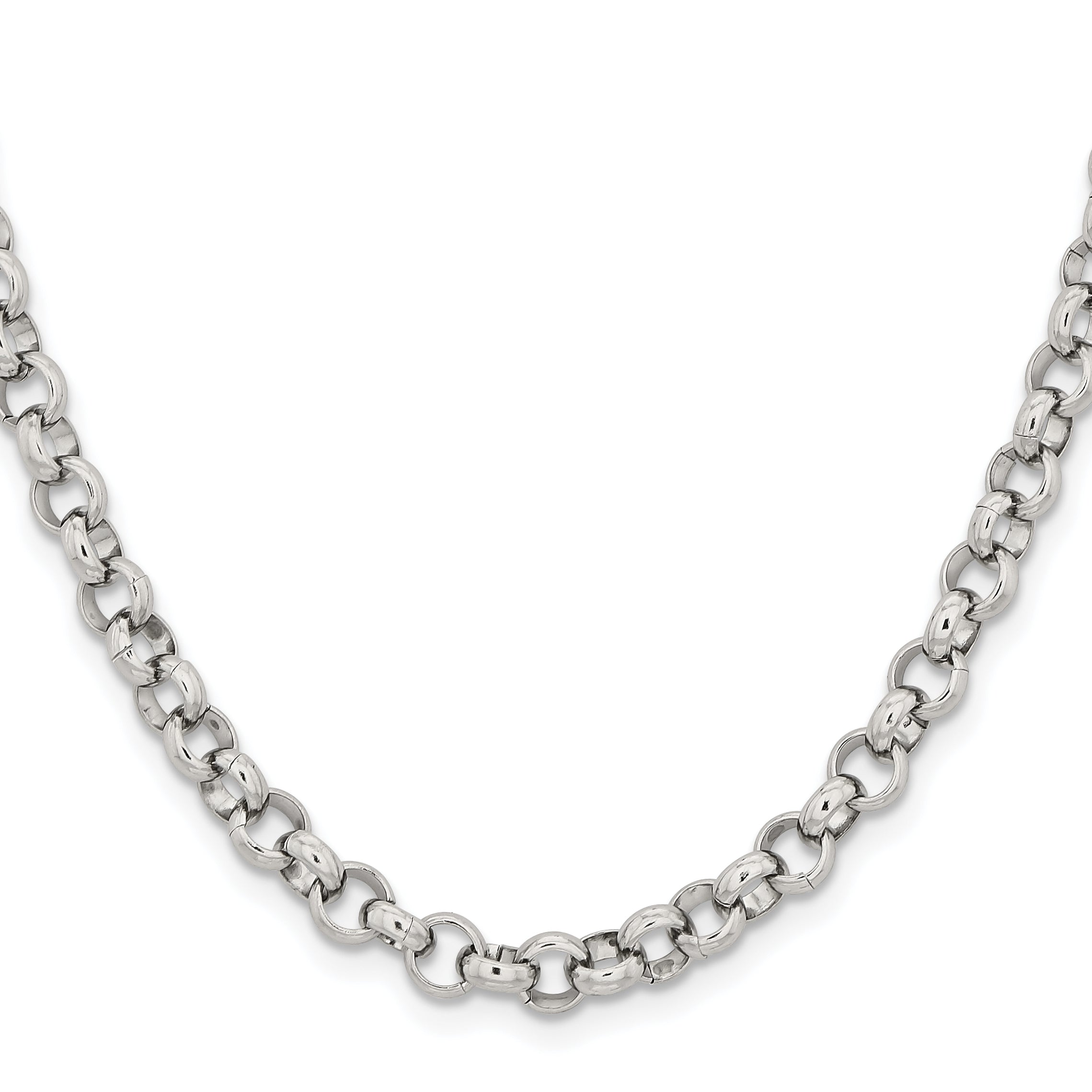 Stainless Steel Chisel Polished 6mm 24 Inch Rolo Chain Necklace