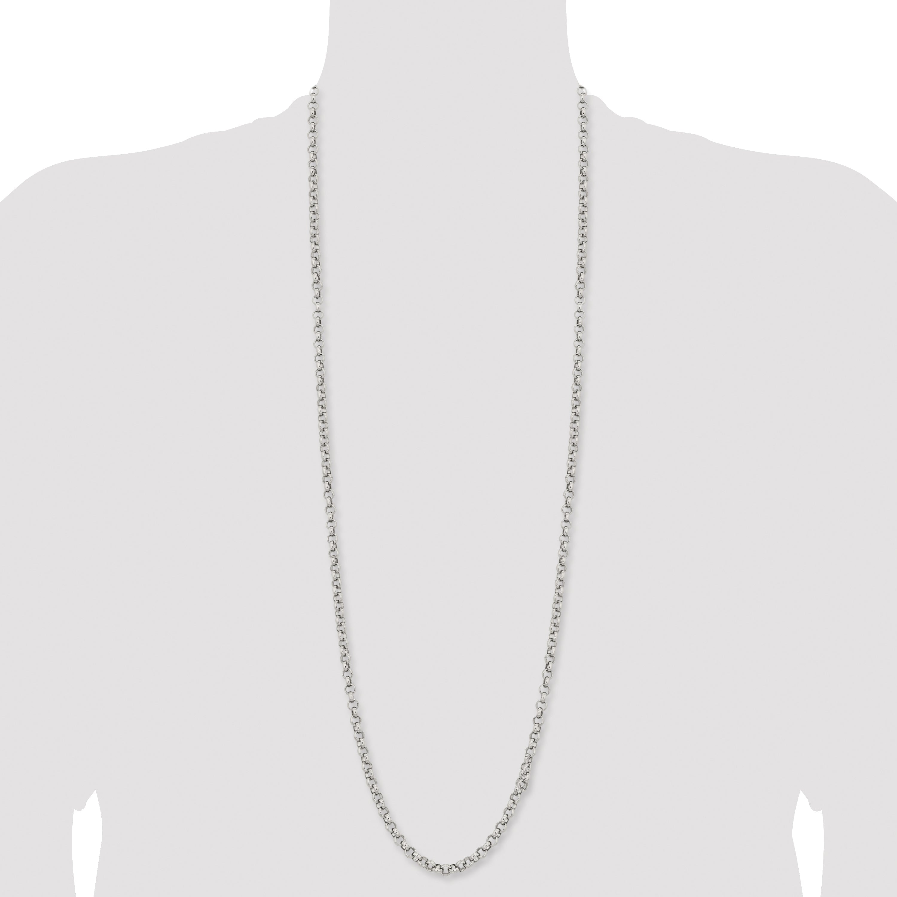 Stainless Steel Chisel Polished 6mm 36 Inch Rolo Chain Necklace