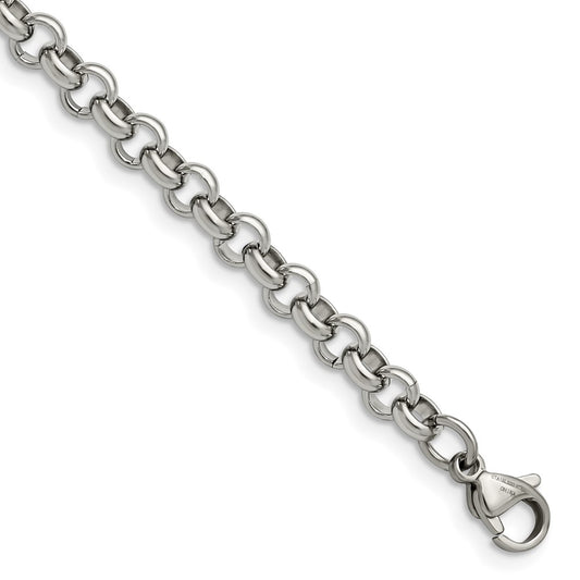Stainless Steel Chisel Polished 6mm 7.5 Inch Rolo Chain Bracelet