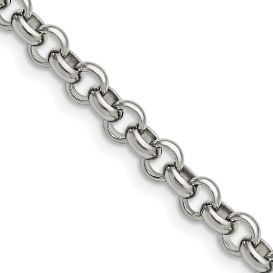 Stainless Steel Chisel Polished 6mm 18 Inch Rolo Chain Necklace