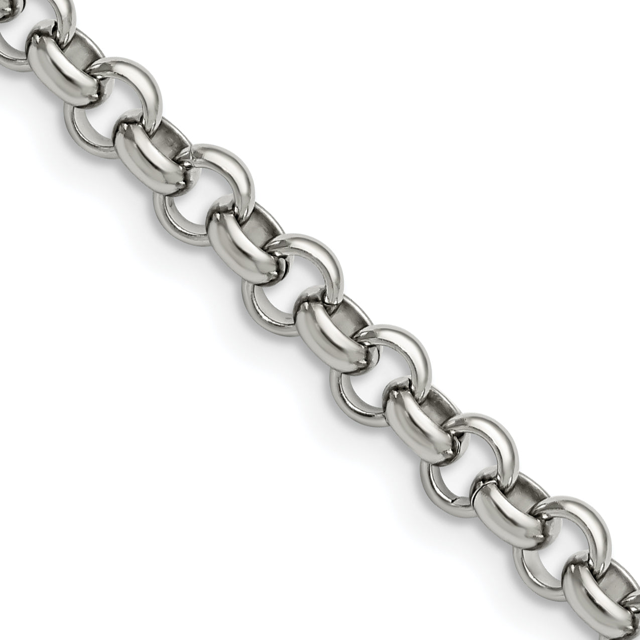Stainless Steel Chisel Polished 6mm 36 Inch Rolo Chain Necklace