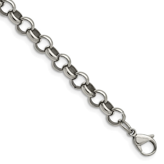 Stainless Steel Chisel Polished 8mm 7.75 Inch Rolo Chain Bracelet