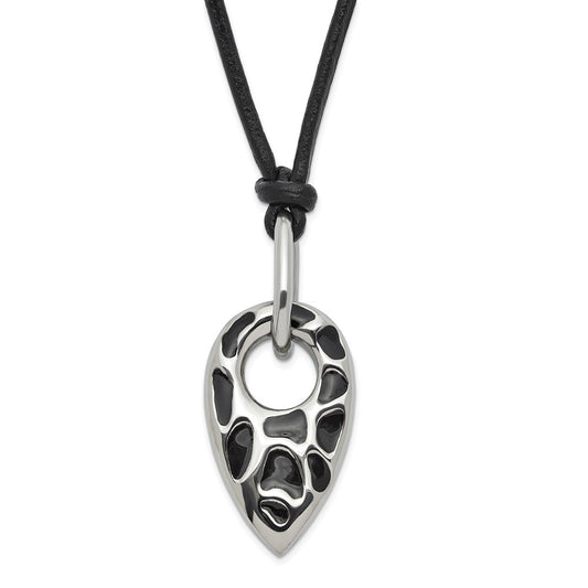 Stainless Steel Polished Black Resin Pendant W/ 2 In Ext Necklace