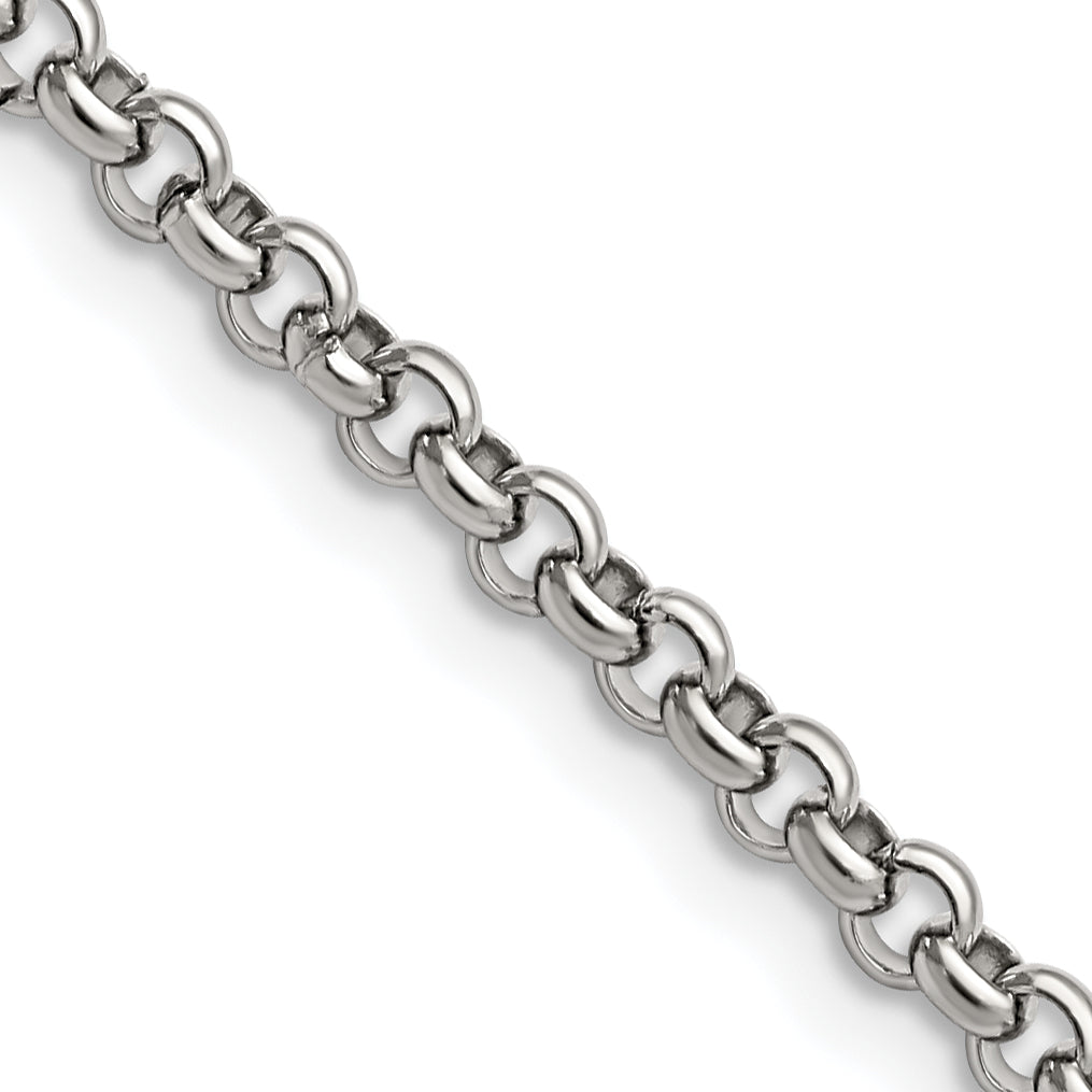 Stainless Steel Chisel Polished 3.9mm 30 Inch Rolo Chain Necklace