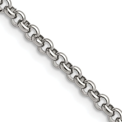 Stainless Steel Chisel Polished 3.9mm 30 Inch Rolo Chain Necklace