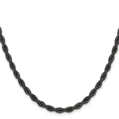 Stainless Steel Chisel Polished Black Ip-Plated 4mm 20 Inch Rope Chain Necklace