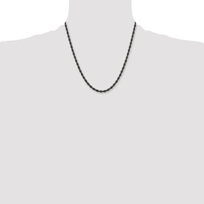 Stainless Steel Chisel Polished Black Ip-Plated 4mm 20 Inch Rope Chain Necklace
