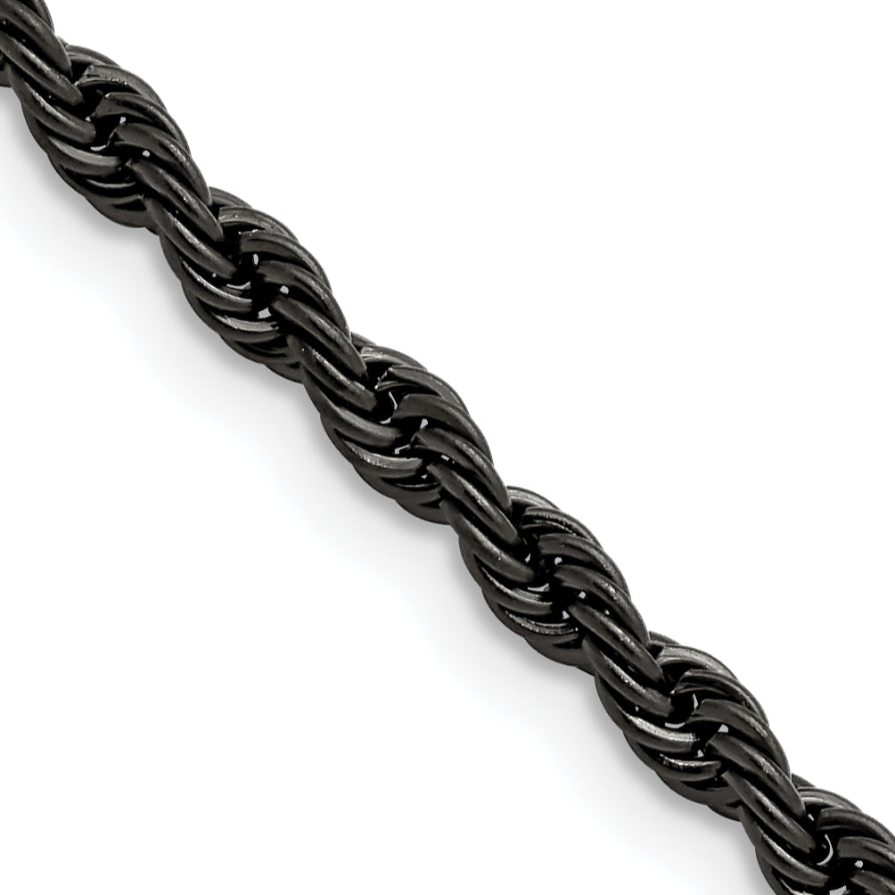 Stainless Steel Chisel Polished Black Ip-Plated 4mm 20 Inch Rope Chain Necklace