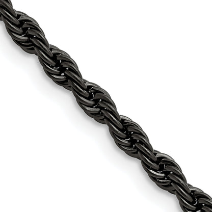 Stainless Steel Chisel Polished Black Ip-Plated 4mm 20 Inch Rope Chain Necklace