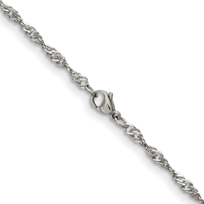 Stainless Steel Chisel Polished 3mm 18 Inch Singapore Chain Necklace