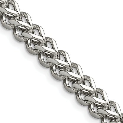 Stainless Steel Chisel Polished 5.5mm 24 Inch Franco Chain Necklace