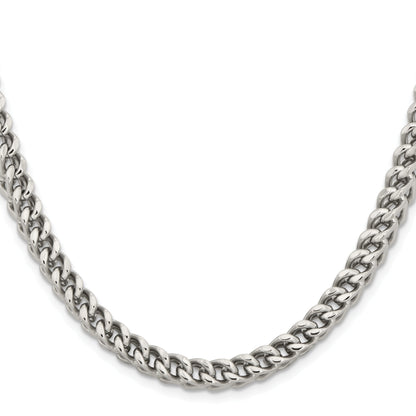Stainless Steel Chisel Polished 6.75mm 22 Inch Franco Chain Necklace