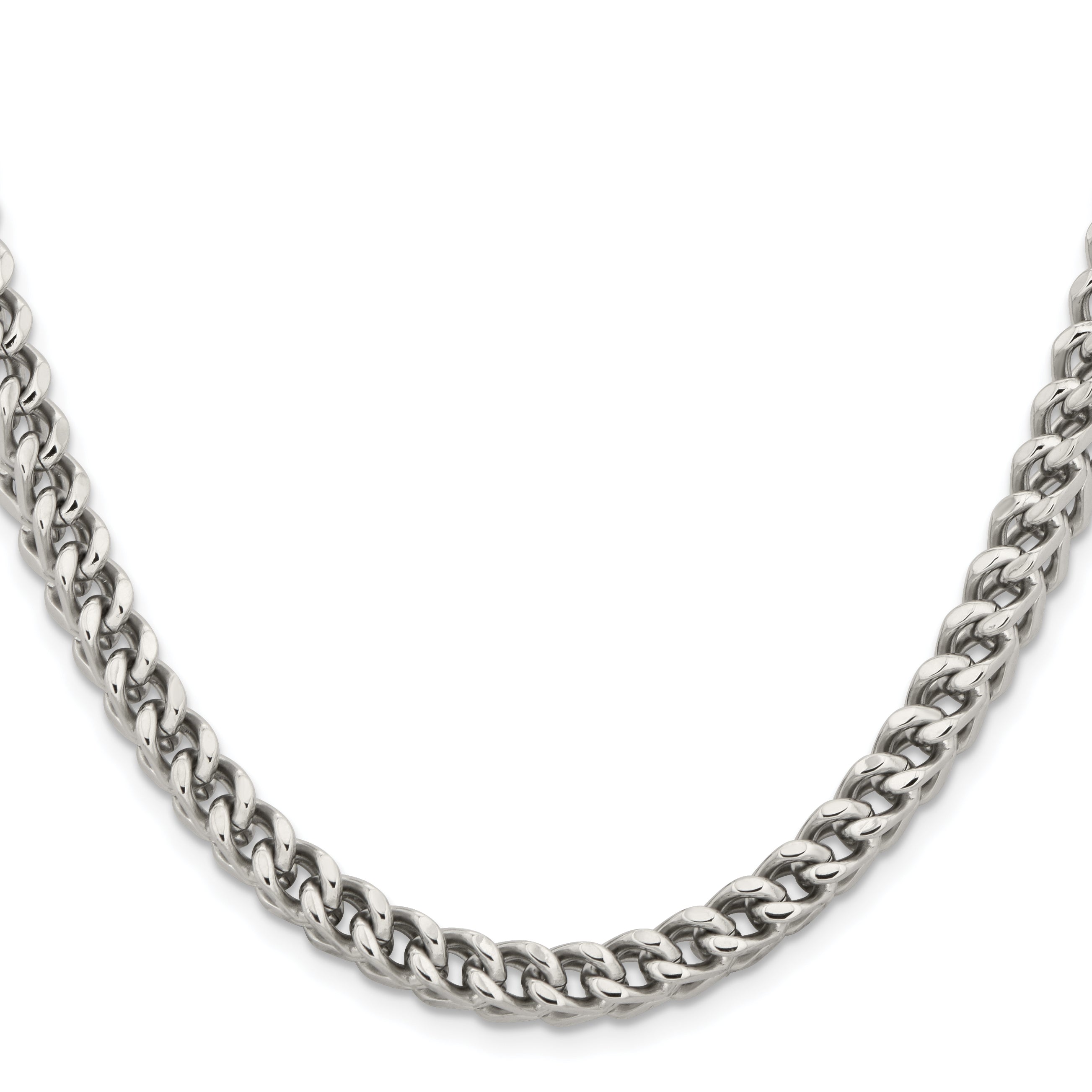 Stainless Steel Chisel Polished 6.75mm 24 Inch Franco Chain Necklace