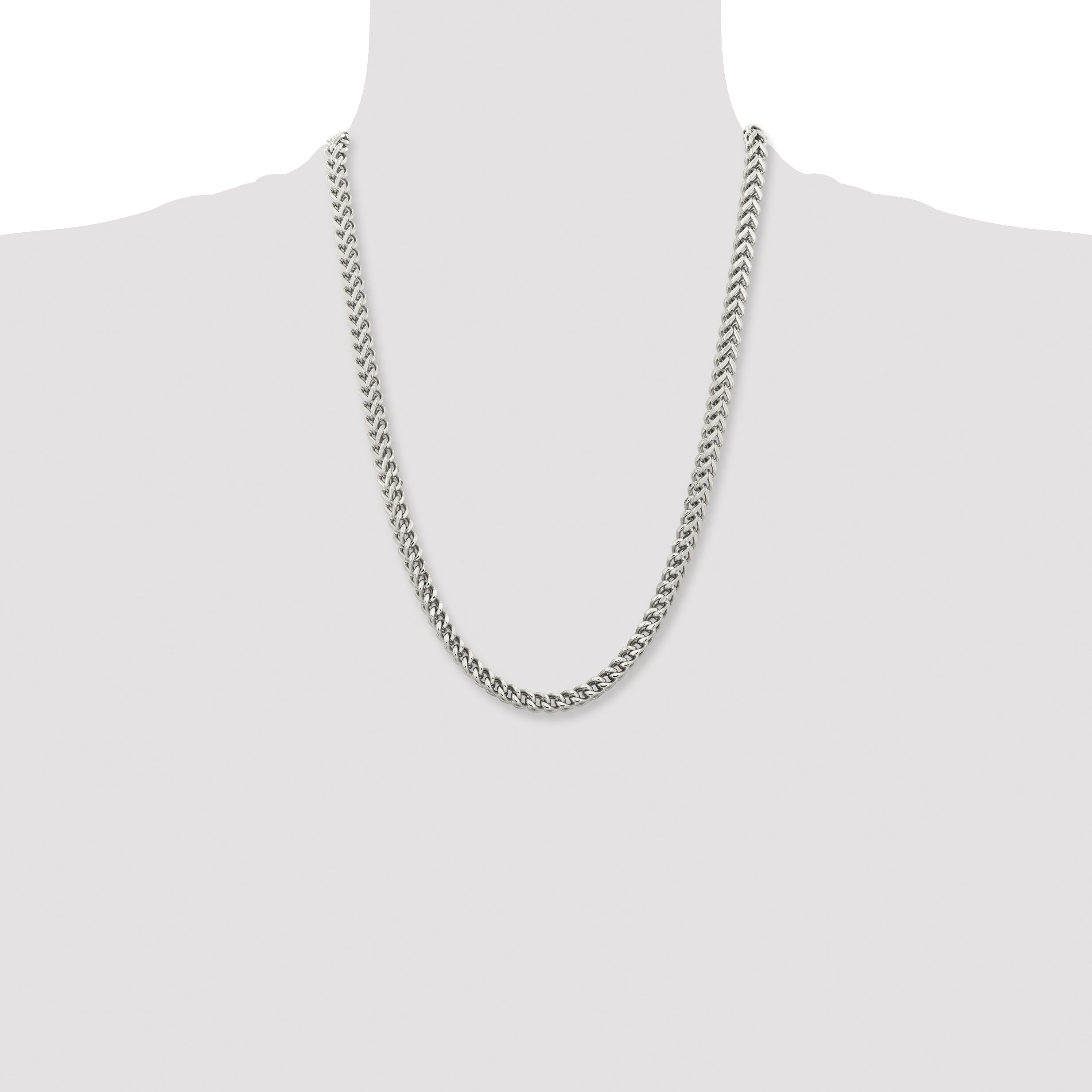 Stainless Steel Chisel Polished 6.75mm 24 Inch Franco Chain Necklace
