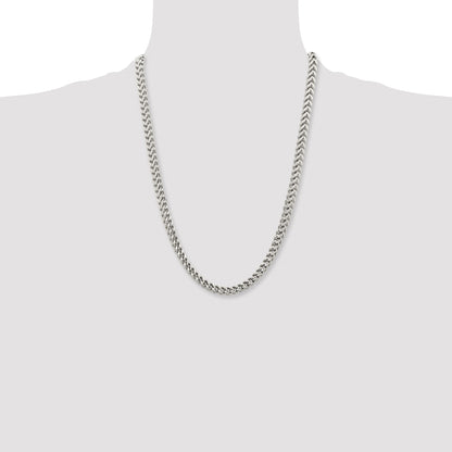 Stainless Steel Chisel Polished 6.75mm 24 Inch Franco Chain Necklace