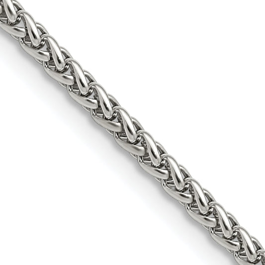 Stainless Steel Chisel Polished 3mm 22 Inch Wheat Chain Necklace