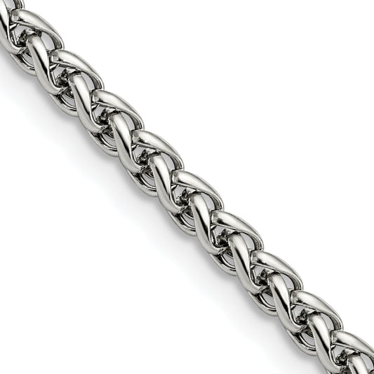 Stainless Steel Chisel Polished 4mm 22 Inch Wheat Chain Necklace
