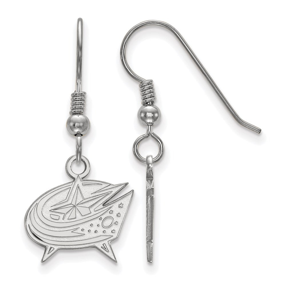 Sterling Silver Rhodium Plated Nhl Logoart Columbus Blue Jackets Small Dangle Earrings