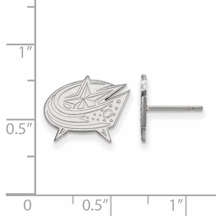 Sterling Silver Rhodium Plated Nhl Logoart Columbus Blue Jackets Small Post Earrings