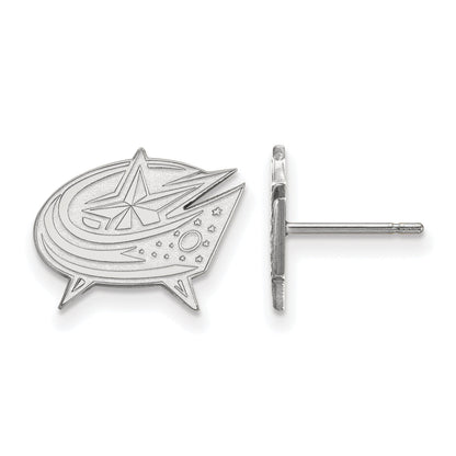 Sterling Silver Rhodium Plated Nhl Logoart Columbus Blue Jackets Small Post Earrings