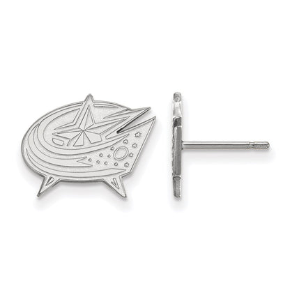 10K White Gold Nhl Logoart Columbus Blue Jackets Small Post Earrings