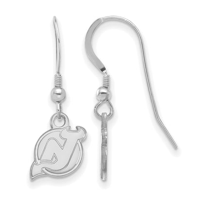 Sterling Silver Rhodium Plated Nhl Logoart New Jersey Devils Extra Small Dangle Wire Earrings