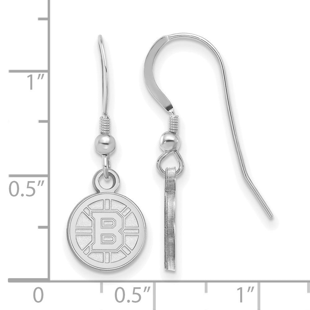 Sterling Silver Rhodium Plated Nhl Logoart Boston Bruins Extra Small Dangle Earrings