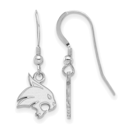 Sterling Silver Rhodium Plated Logoart Texas State University Bobcat Small Dangle Wire Earrings
