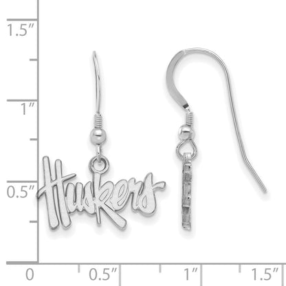 Sterling Silver Rhodium Plated Logoart University Of Nebraska Huskers Small Dangle Wire Earrings
