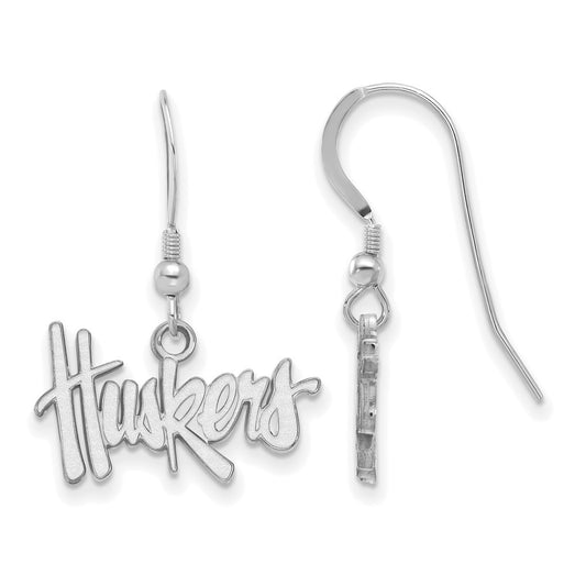 Sterling Silver Rhodium Plated Logoart University Of Nebraska Huskers Small Dangle Wire Earrings
