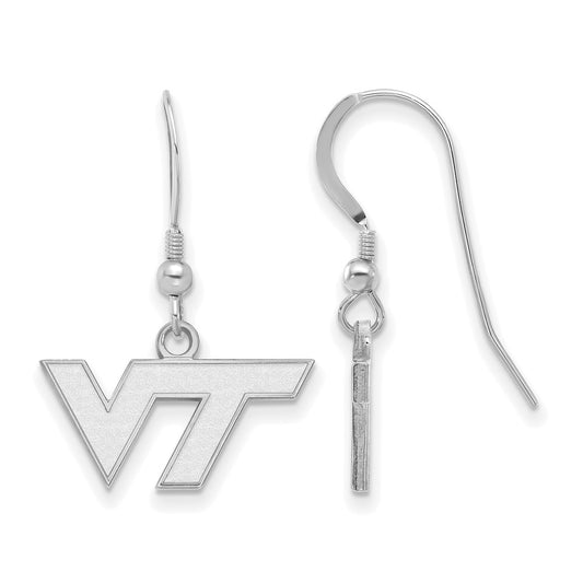 Sterling Silver Rhodium Plated Logoart Virginia Tech V T Extra Small Dangle Wire Earrings