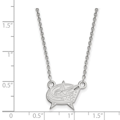 14K White Gold Nhl Logoart Columbus Blue Jackets Small Pendant 18 Inch Necklace
