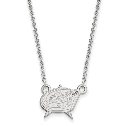 Sterling Silver Rhodium Plated Nhl Logoart Columbus Blue Jackets Small Pendant 18 Inch Necklace