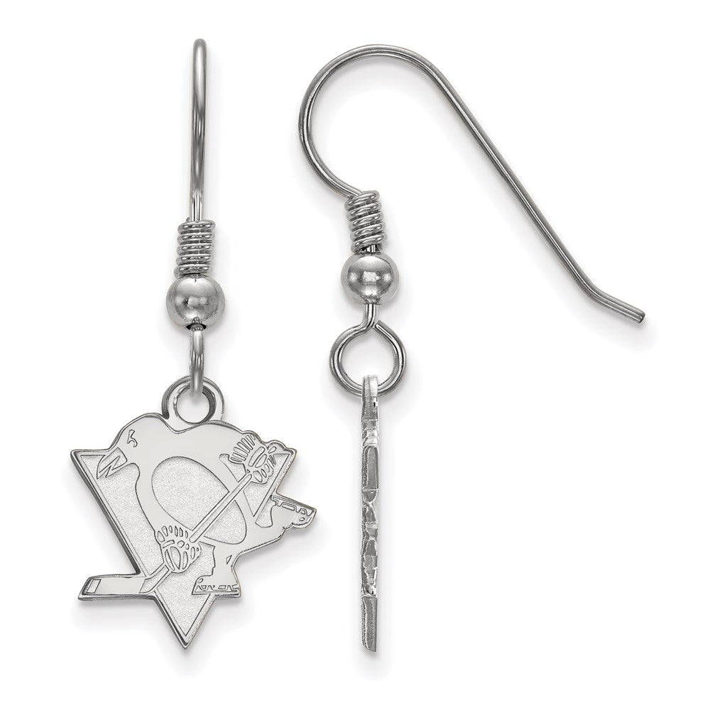 Sterling Silver Rhodium Plated Nhl Logoart Pittsburgh Penguins Small Dangle Wire Earrings
