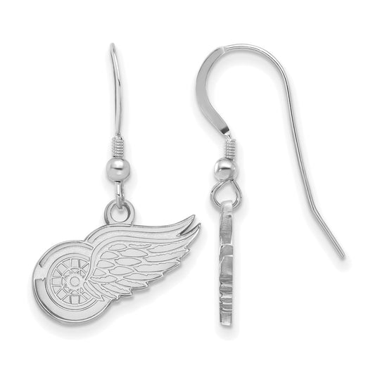 Sterling Silver Rhodium Plated Nhl Logoart Detroit Red Wings Small Dangle Wire Earrings