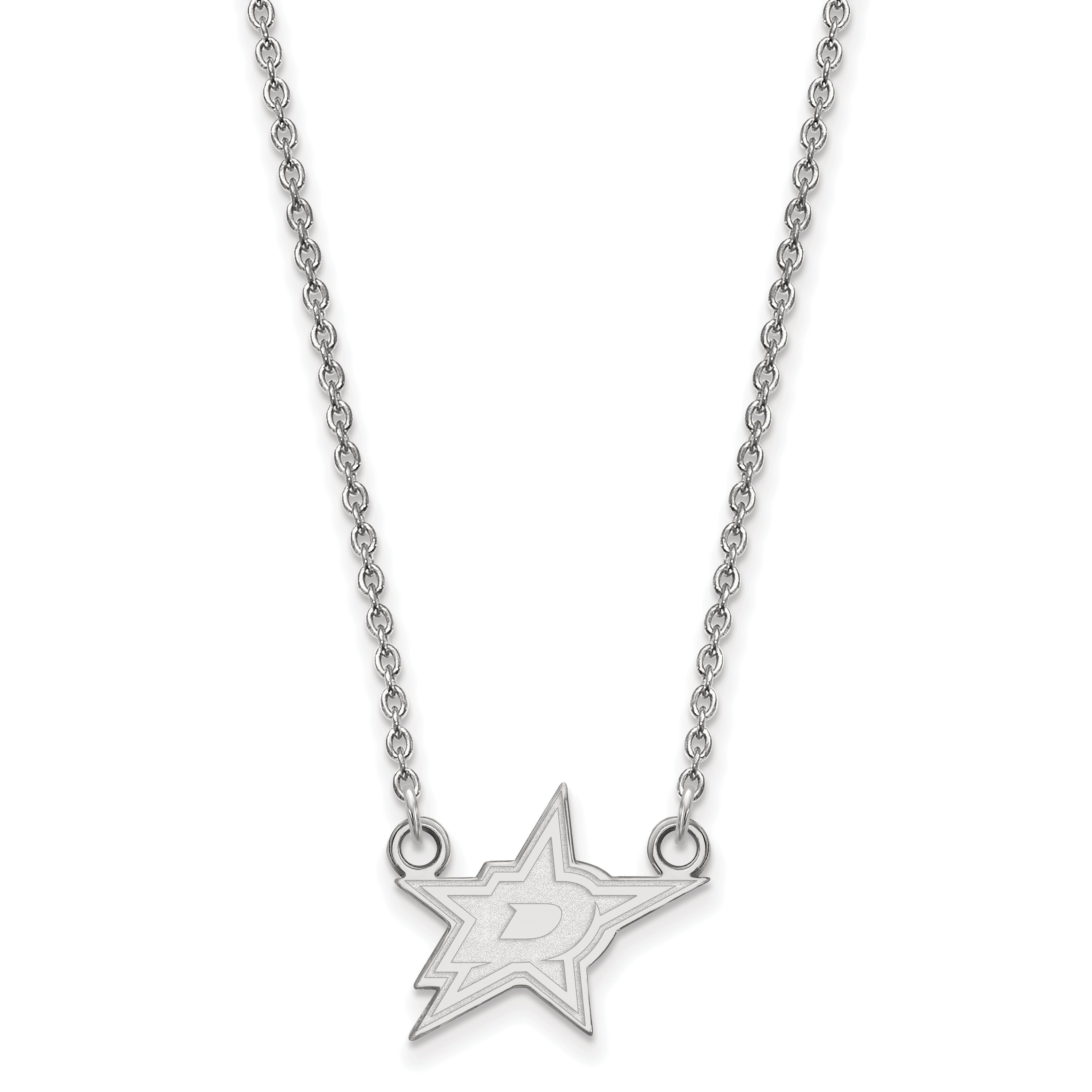 Sterling Silver Rhodium Plated Nhl Logoart Dallas Stars Small Pendant 18 Inch Necklace