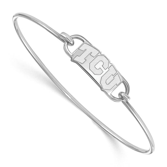 Sterling Silver Rhodium Plated Logoart Texas Christian University T C U Small Center 7 Inch Wire Bangle